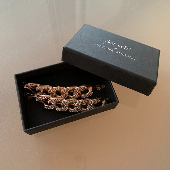 Lot of 2 BNIB Kitsch x Justine Marjan XL Rhinestone Chain Gold Bobby Pi… - Picture 5 of 8